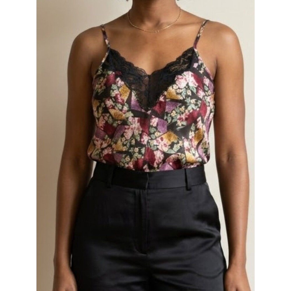 NWT Vintage Amelia's Satin Floral Lace Trim Chemise Camisole Top Womens L Y2K